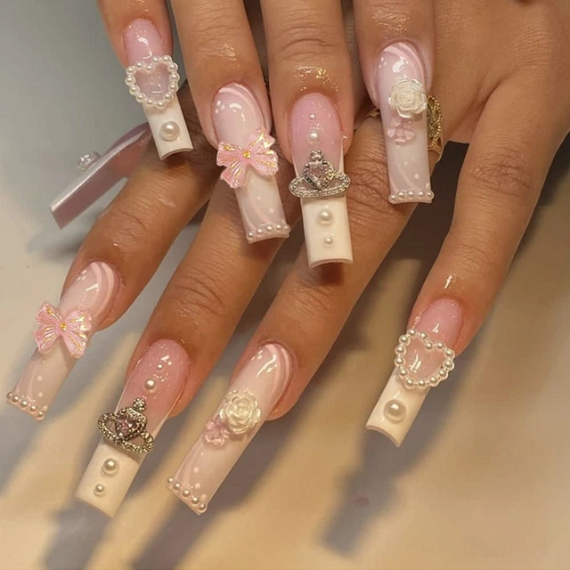 Wearable Manicure False Nail Square Head Press on Nails  Girl