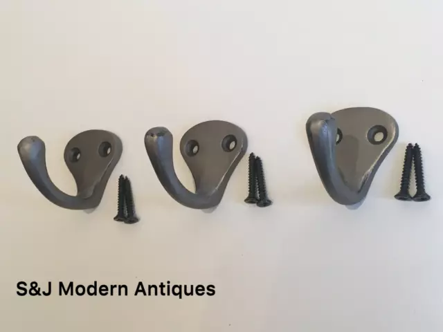 Single Coat Hook Iron Antique Modern Classic Vintage Black Grey Hat Rack Set 3