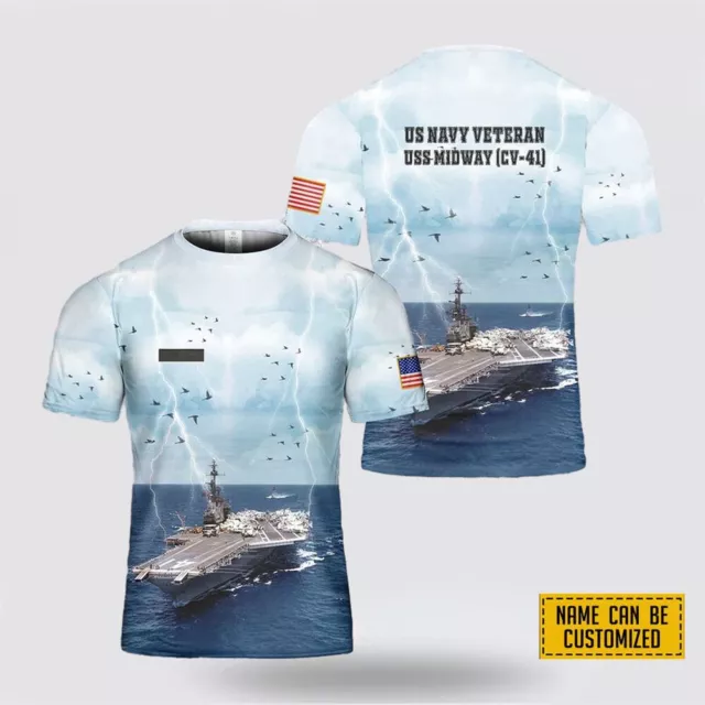 THUNDER NAVY SHIP Custom Name T-shirt 3D USS Midway Veteran's Day Gift ...