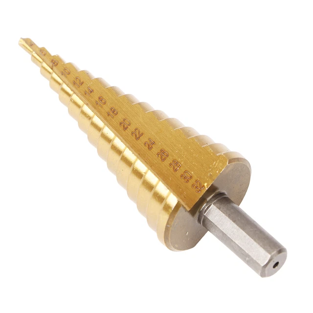 Step Drill Bit High Speed Steel Hex Shank 4‑32mm Straight Flute 15 Step