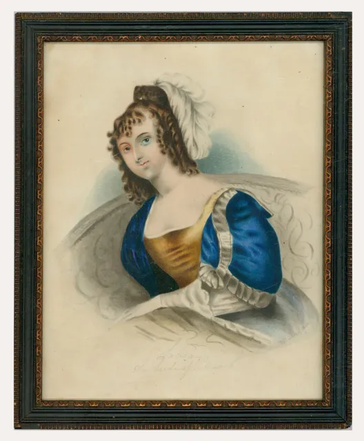 Gerahmtes Aquarell aus dem frühen 19. Jahrhundert – Laura, die Braut von Petr...