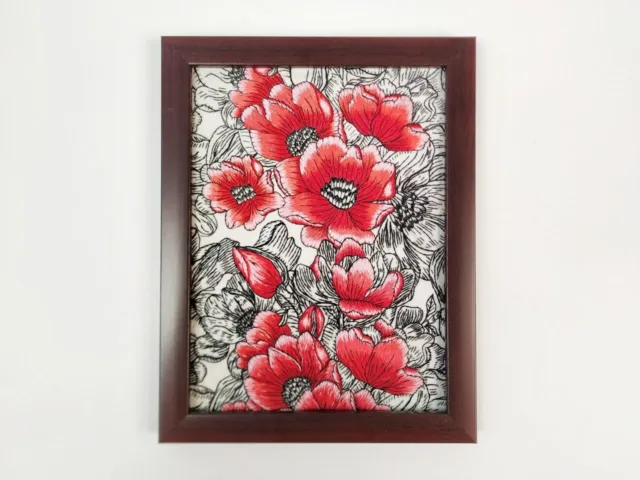 Ukrainian Embroidery poppies art Hand embroidery textile Poppy framed Wall Decor