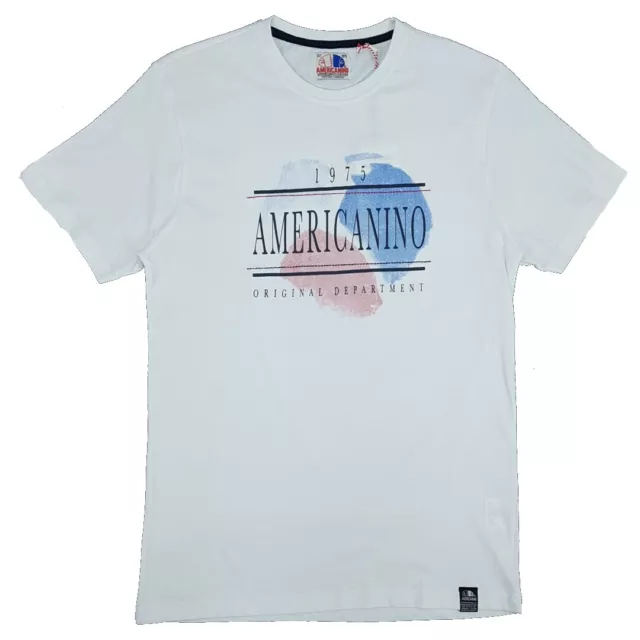 T-Shirt T shirt Uomo Manica Corta Paricollo 100% Puro Cotone Bianca AMERICANINO