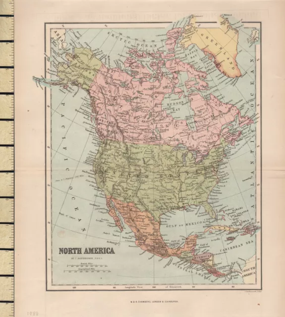 c1880 VICTORIAN MAP ~ NORTH AMERICA ~ MEXICO UNITED STATES CANADA