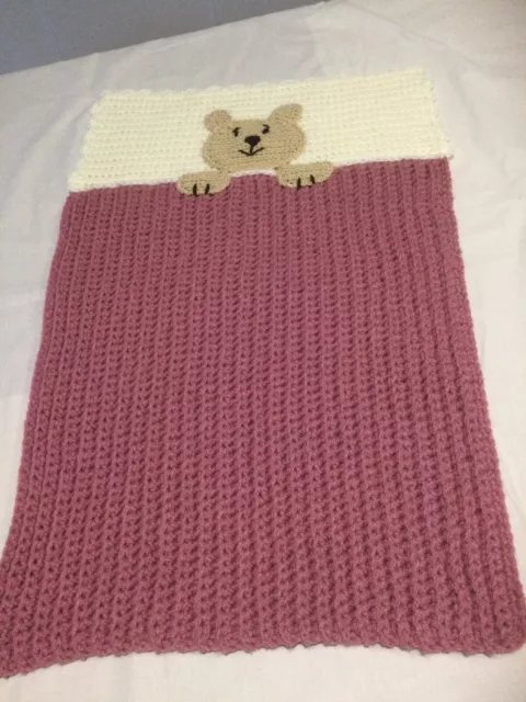 Bear In Bed Pink Baby Car Capsule, Pram, Bassinet Rug Chunky Thick 45/65xL70cm