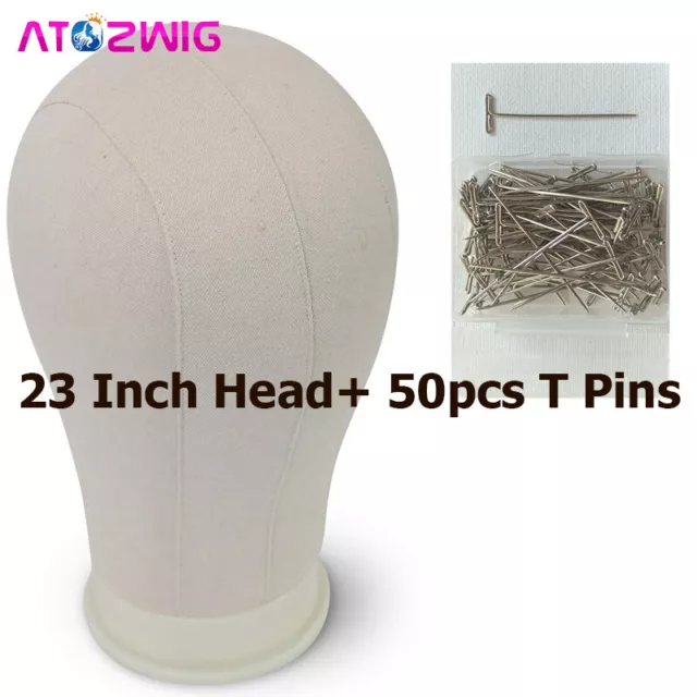 23 Inch Canvas Block Head with Pins Needles Set for Wig Display Making