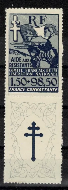 COLONIES FRANCAISES STAMP YVERT N° 65 " RESISTANTS 1F50+98F50 " NEUF xx TB W585