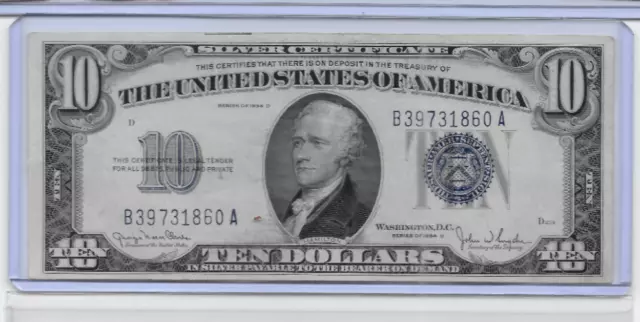 Crisp Uncirculated 1934D $10 Silver Certificate - CU / UNC Blue Seal