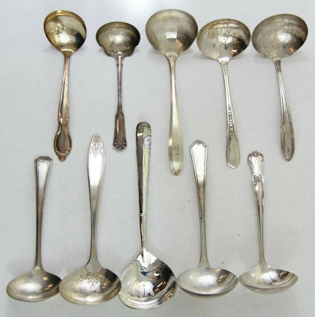 10x GRAVY LADLES SERVING FLATWARE SILVERPLATE LOT VINTAGE CRAFT REUSE REPURPOSE