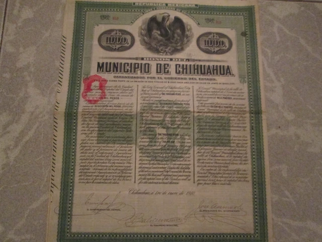 Mexico Bonos Del Municipio De Chihuahua  1910
