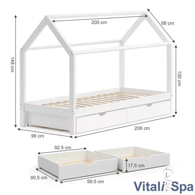 Kinderbett Hausbett Bett Kinderhaus 90x200 cm Schubladen Wiki Natur VitaliSpa 3