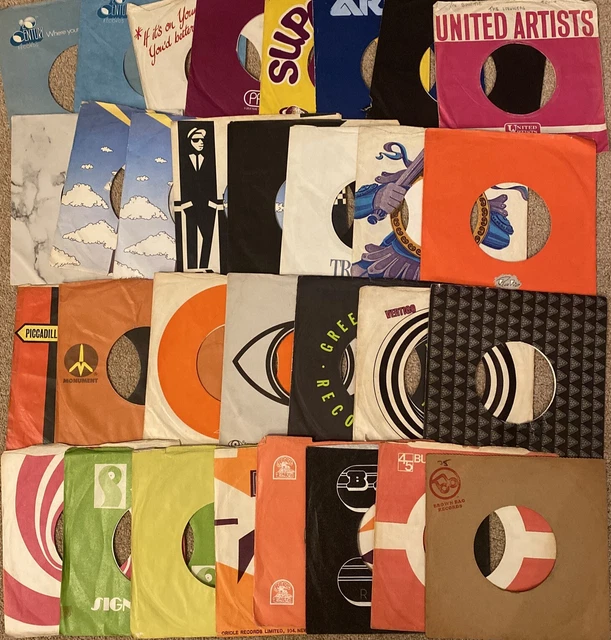 Jot Lot x 64 - 7" Assorted Original Company Sleeves G to NM - Vintage labels A-W