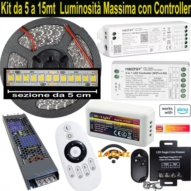 Kit 5/15mt STRISCIA LED 24W/mt Massima Luminosità 2835 240Led/mt 24V Strip ip20