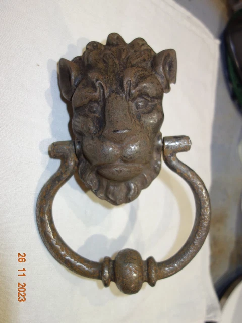 Ancien Heurtoir Marteau De Porte Tete De Lion Art Populaire