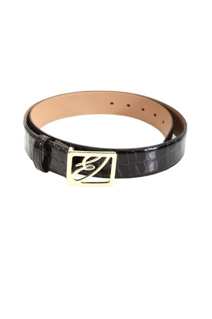 Brioni Mens Medium Width American Alligator Logo Buckle Belt Brown Size 36