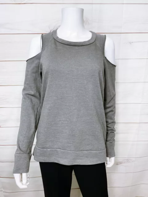 Stateside Womens Cold Shoulder Sweatshirt Size L Gray Round Neck Long Sleeve Top