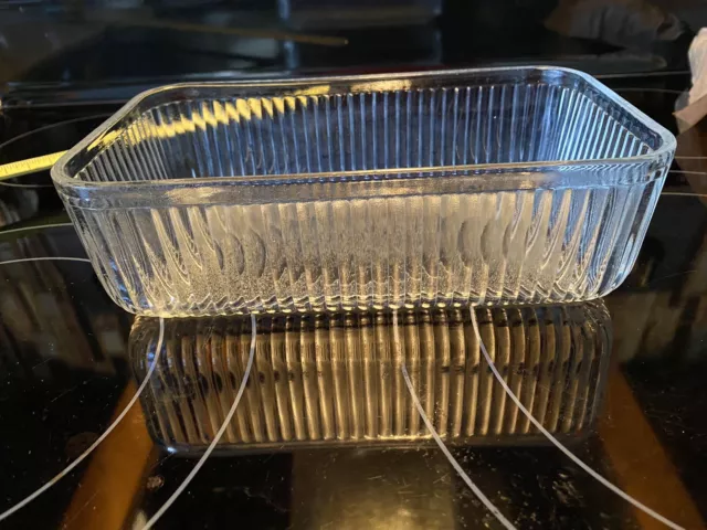 Vintage Clear Ribbed Glass Refrigerator Dish BASE Only NO Lid