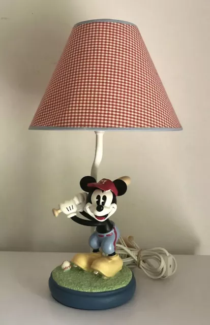 Disney Vintage Mickey Mouse Lamp Base & Shade Sports Nursery Decor Baseball EUC