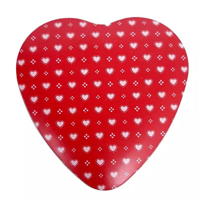 Valentines Day Red Heart Shaped Metal Tin w/ Small White Heart Pattern & Lid