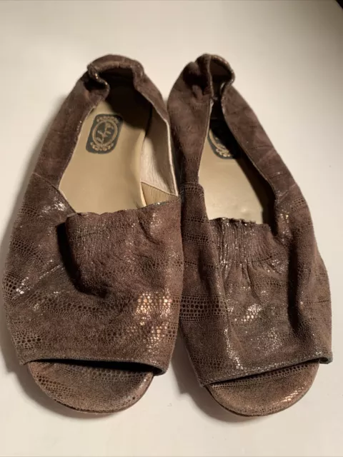 Salpy 7.5 Hand-Crafted Janet Shoes U.s.a. Brown Sparkle Speck Peep Toe Flats