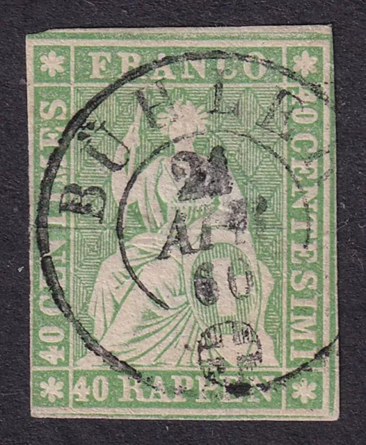 SWITZERLAND 1854-62 Strubel 20r Yellow-Green SG 51a Used (CV £100)
