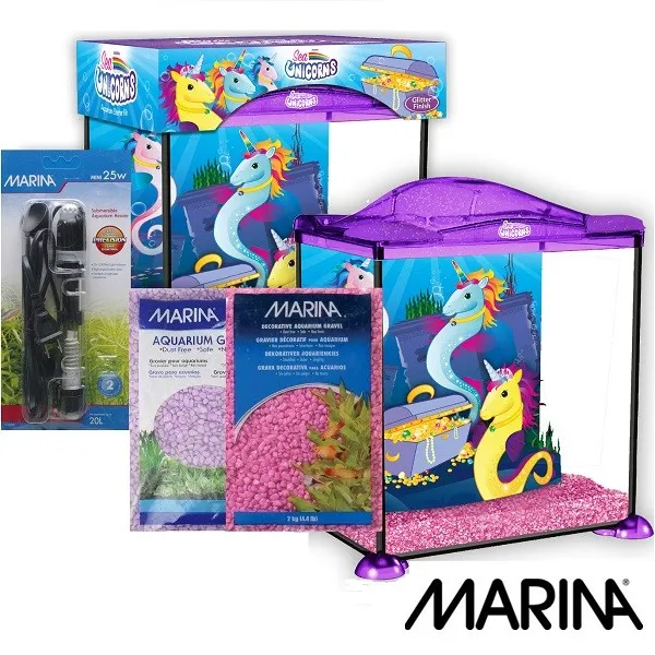 Marina Sea Unicorn Kid Aquarium Starter Glass Fish Tank 17L with Gravel & Heater