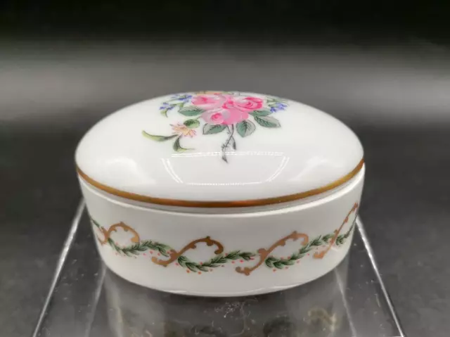 VTG Haviland Limoges Oval Porcelain Trinket Box Floral with Gold Accents France