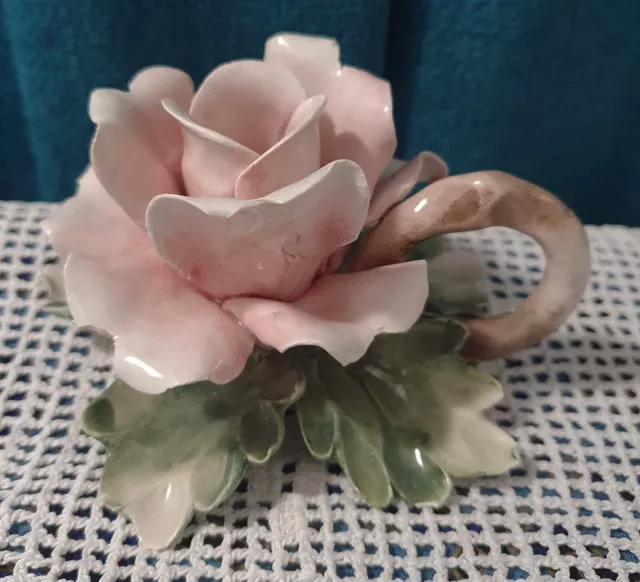 Ceramic Capodimonte pink rose candle stick retro vintage