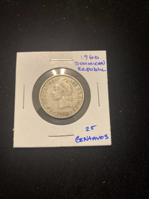1960 dominican republic 25 centavos world foreign silver coin circulated