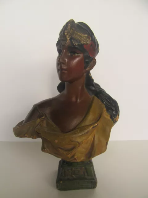 Antique Art Nouveau Plaster Orient Painted Bust Sculpture (Great Condition)