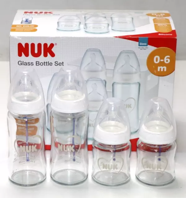 NUK First Choice+ Babyflaschen aus Glas,Starter Set,0–6M,2x240ml/2x120ml, Macken