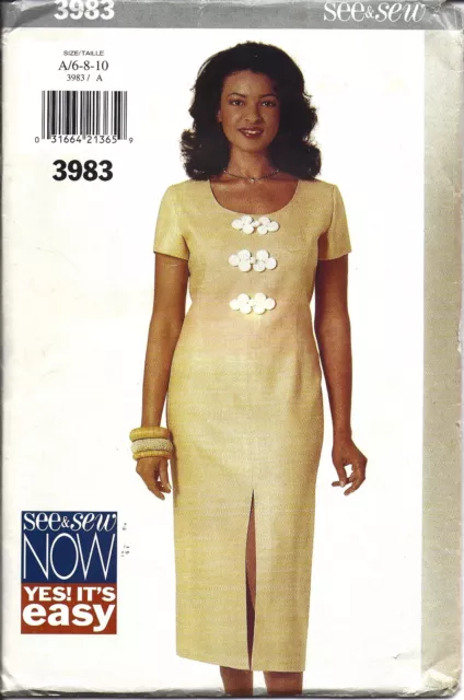 3983 UNCUT Vintage Butterick Sewing Pattern Misses Loose Fitting Straight Dress