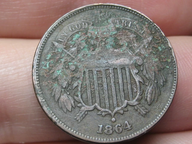 1864 Two 2 Cent Piece- Large Motto, VF Details