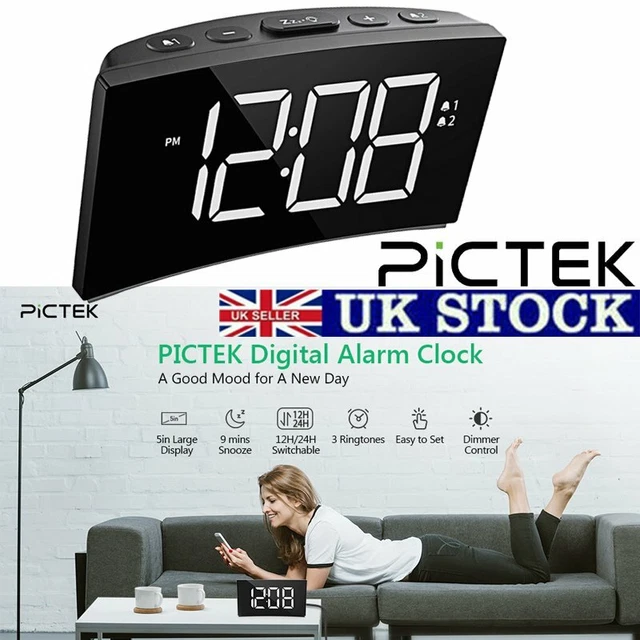 PICTEK DIGITAL ALARM Clocks Bedside Mains Powered LED Clock for