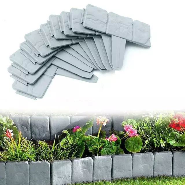 Garden Lawn Cobbled Stone Effect Plastic Edging Plant Border Simply Hammer In