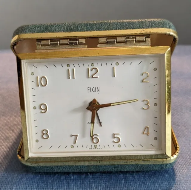 Vintage Elgin Traveling Alarm Clock Germany Tested