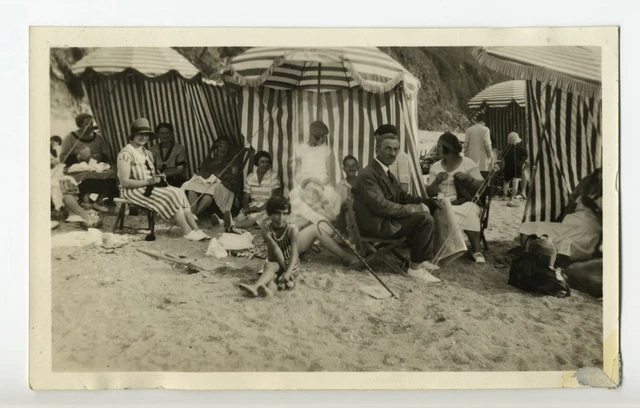 1927 Carolles: Family Beach - Vintage Snapshot Holiday Anonymous Photo