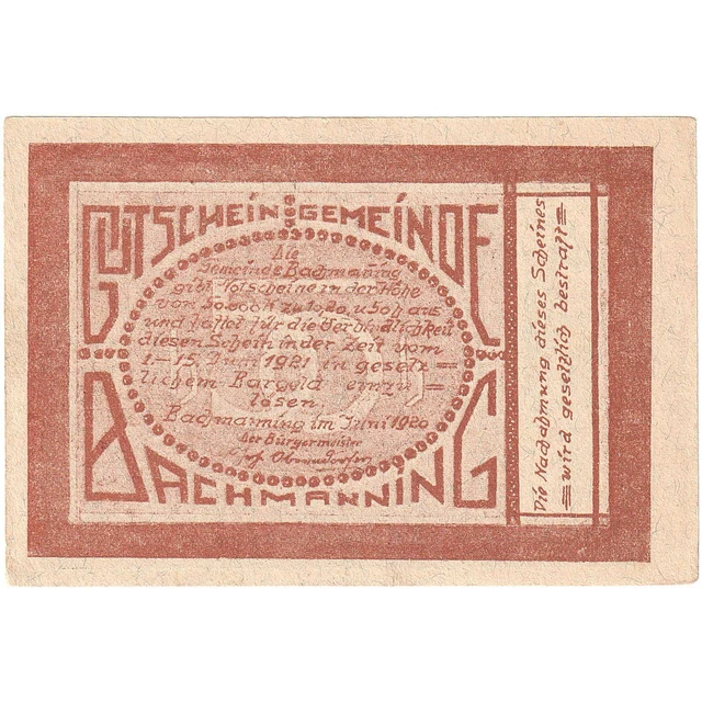 [#287964] Austria, Bachmanning, 50 Heller, village 1921-06-15, UNC Mehl:FS 72, I