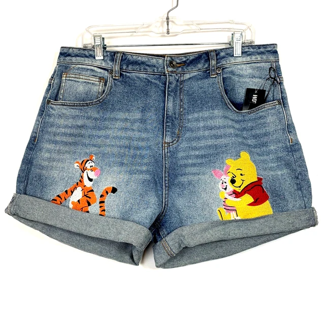 Disney Hot Topic Winnie The Pooh Light Wash Denim High Rise Jean Shorts sz 15