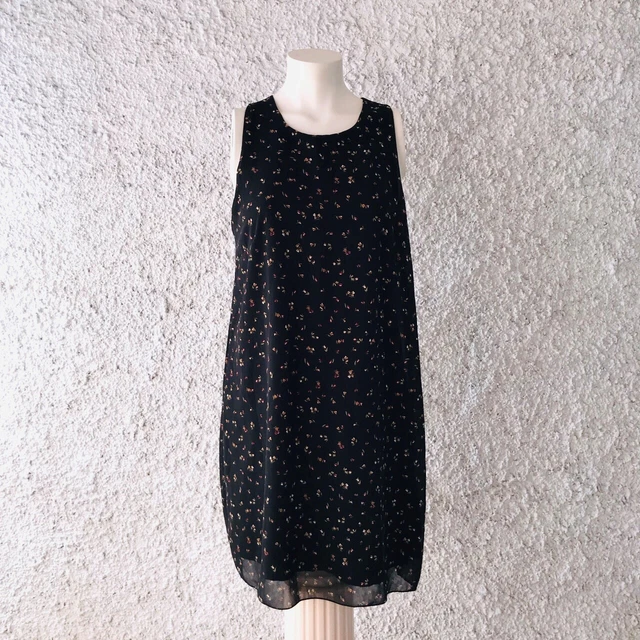 Mini Abito Vestito Corto Cocktail Floreale Tulipani Canotta Nero