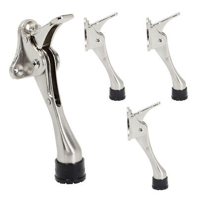 4 Pack Kickdown Door Stops with Rubber Tip and Spring Lever, Silver, 4 x 2 in