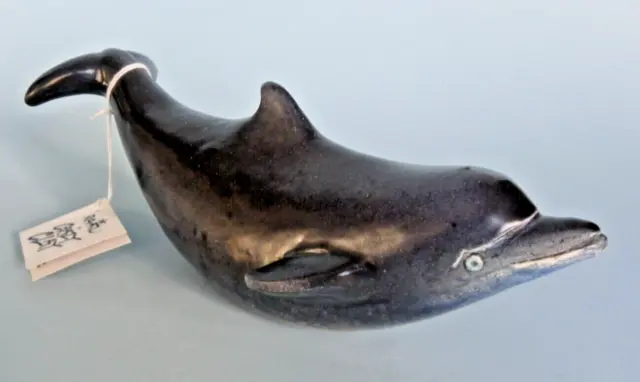 Raku Handmade Whale Figurine Crazy Clay Studio So. Africa Gerhard de Beer 10"