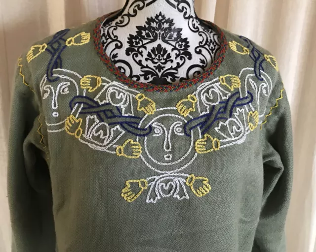 Light Sage Green Embroidered Southwestern Linen Blend Top L (Double D Style)