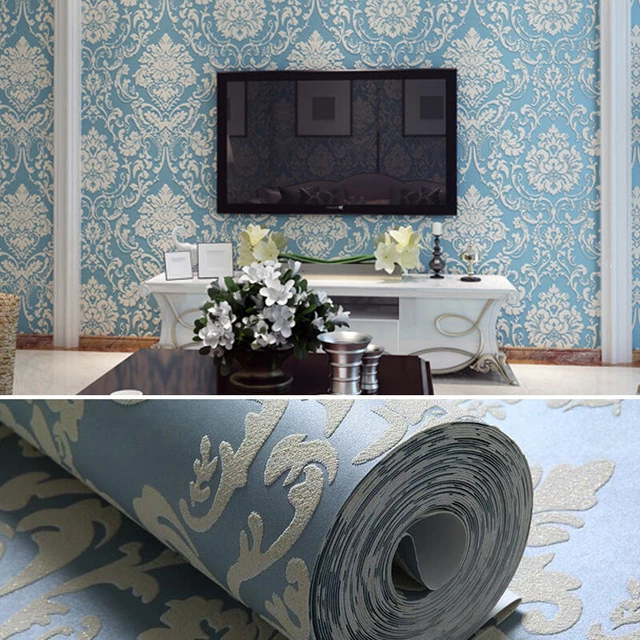 Damask Wallpaper Luxury European Shiny Vinyl Wallcovering | BVM Home