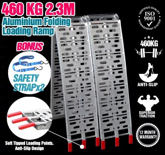 2 x Aluminium Folding Loading Ramps 460KG ATV Mower Buggy Quad Motorcycle 2.3M