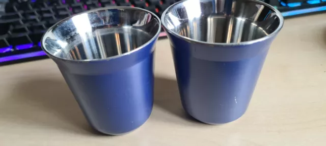 Nespresso 2  x Pixie Lungo Vivalto Coffee Expresso Cups Blue Metal Tumblers