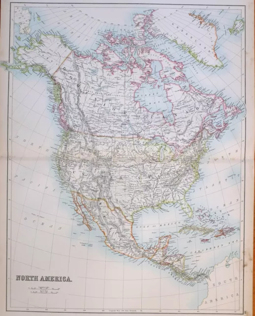 1897 Antique Map North America Mexico West Indies United States Alaska