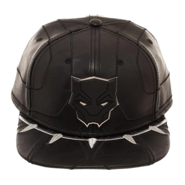 Marvel Comics Black Panther Movie Faux Leather Snapback Hat Metal Logo Suit Up