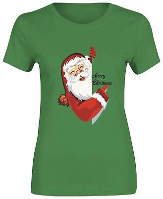 Girls Santa Saying Merry Christmas Print T Shirt Cotton Ladies Short Sleeve Top