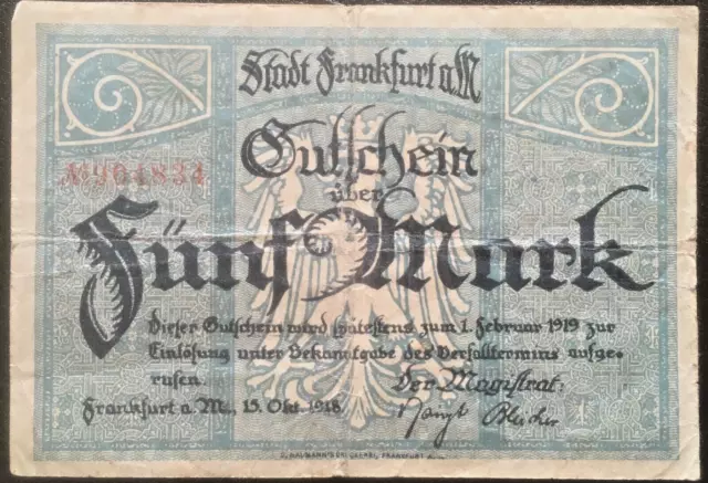 5 Mark  Stadt Frankfurt a.M. 1918 Notgeld   #24.03.2q